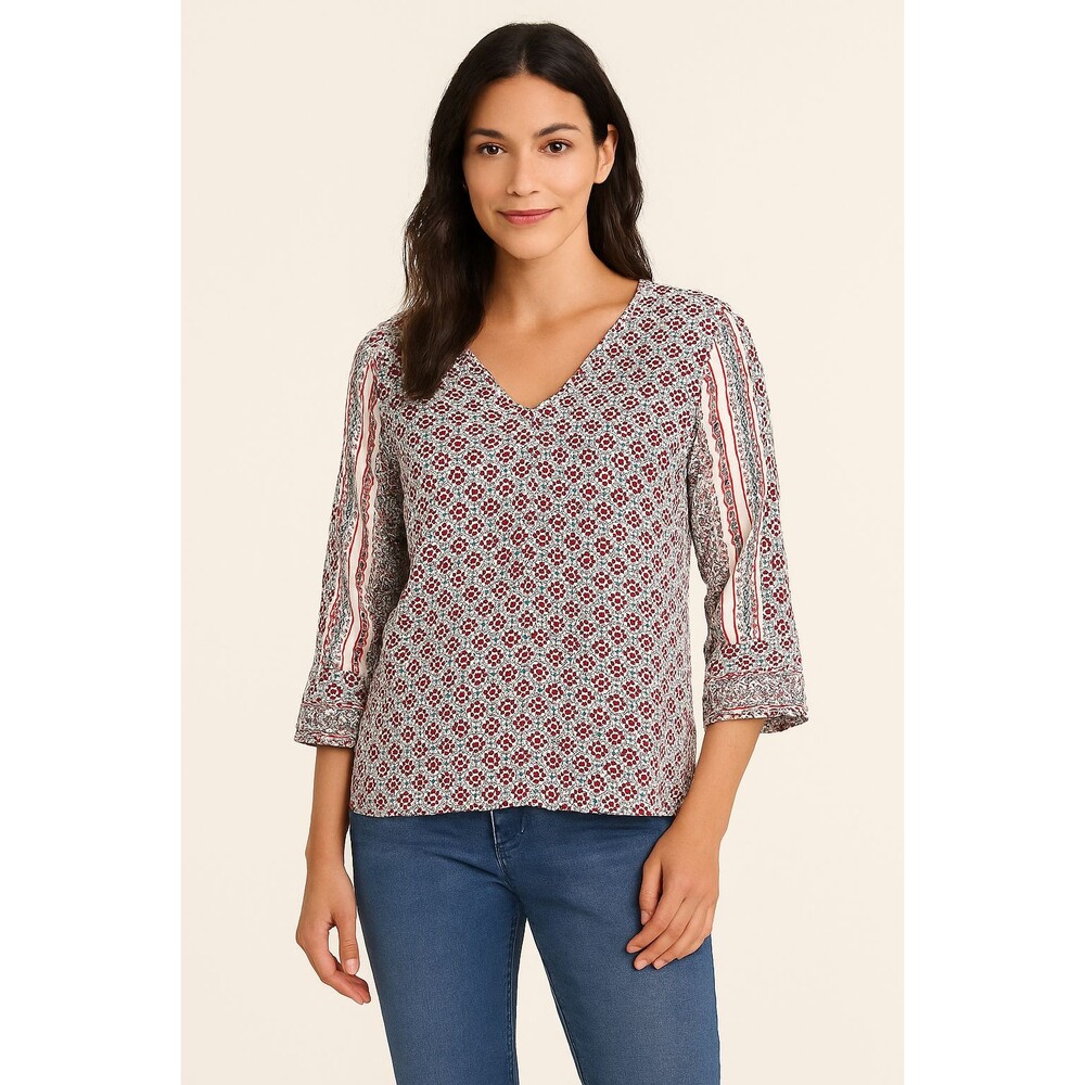 J.Jill Women’s Sz L Floral Print 3/4 Sleeve Boho Peasant Blouse Lightweight Top